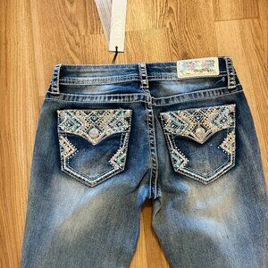 Grace In La Woman's Bling Rhinestone Embroider Capri Jeans Sz 28